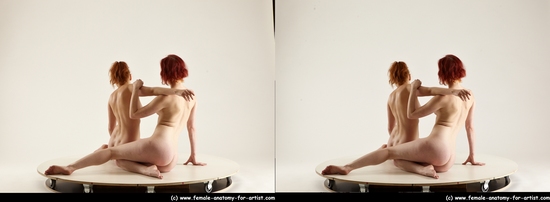Nude Woman White Sitting poses - ALL Slim medium red Sitting poses - simple 3D Stereoscopic poses Pinup