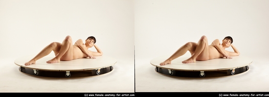Nude Woman White Laying poses - ALL Pregnant Laying poses - on back long brown 3D Stereoscopic poses Pinup