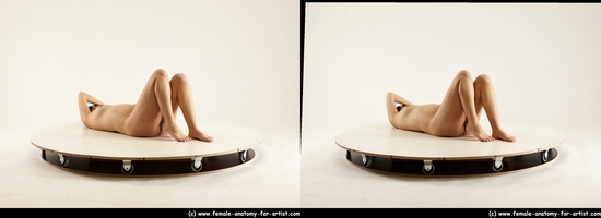 Nude Woman White Laying poses - ALL Pregnant Laying poses - on back long brown 3D Stereoscopic poses Pinup