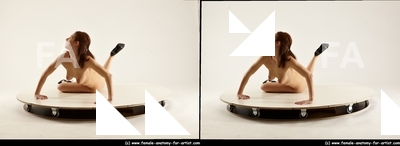 Nude Woman White Kneeling poses - ALL Slim long brown 3D Stereoscopic poses Pinup