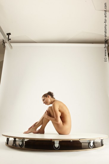 Nude Woman White Sitting poses - ALL Slim long brown Multi angle poses Pinup