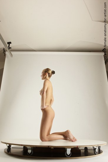 Nude Woman White Kneeling poses - ALL Slim Kneeling poses - on both knees long blond Dynamic poses Pinup