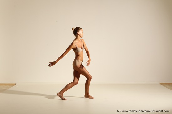 Underwear Gymnastic poses Woman White Slim long brown Dancing Dynamic poses Academic