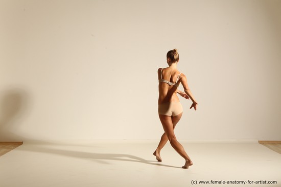 Underwear Gymnastic poses Woman White Slim long brown Dancing Dynamic poses Academic