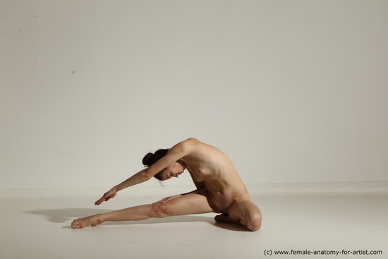 Nude Yoga poses Woman White Moving poses Slim medium brown Dynamic poses Pinup