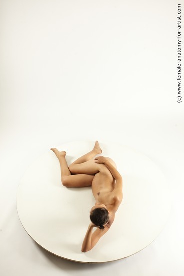Nude Woman White Laying poses - ALL Pregnant long brown Multi angle poses Pinup