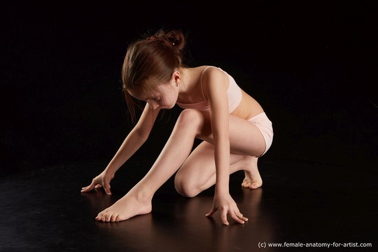 Underwear Woman White Kneeling poses - ALL Slim long brown Standard Photoshoot  Academic