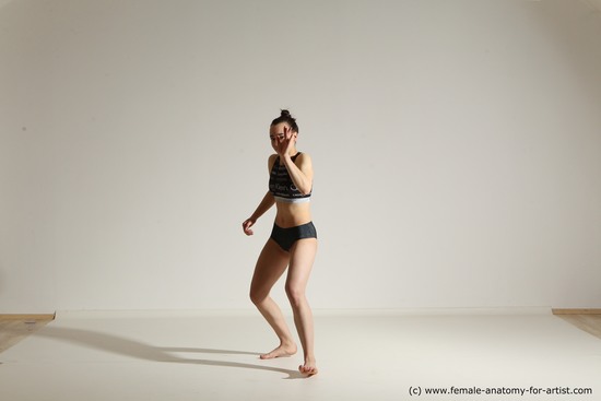 Underwear Woman White Slim long brown Dancing Dynamic poses  Academic