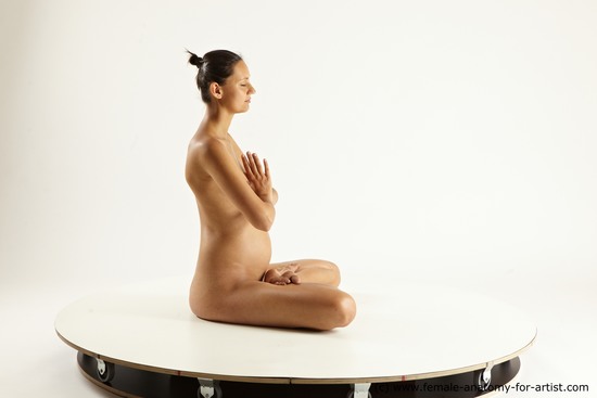 Nude Woman White Sitting poses - ALL Pregnant long brown Sitting poses - simple Multi angle poses Pinup