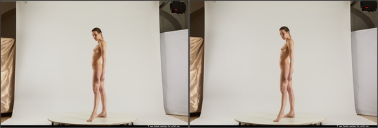 Nude Woman White Standing poses - ALL Slim medium brown Standing poses - simple 3D Stereoscopic poses Pinup