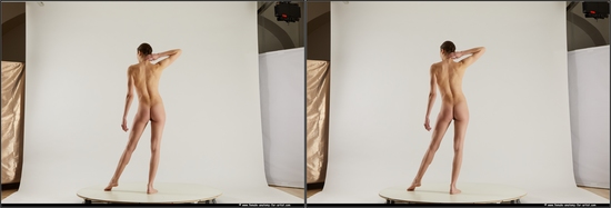 Nude Woman White Standing poses - ALL Slim medium brown Standing poses - simple 3D Stereoscopic poses Pinup