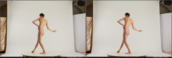 Nude Woman White Standing poses - ALL Slim medium brown Standing poses - simple 3D Stereoscopic poses Pinup