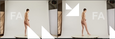 Nude Woman White Standing poses - ALL Slim medium brown Standing poses - simple 3D Stereoscopic poses Pinup