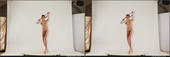 Nude Woman White Standing poses - ALL Slim medium brown 3D Stereoscopic poses Pinup