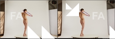 Nude Woman White Standing poses - ALL Slim medium brown 3D Stereoscopic poses Pinup