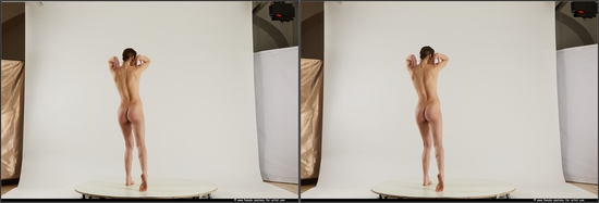 Nude Woman White Standing poses - ALL Slim medium brown Standing poses - simple 3D Stereoscopic poses Pinup