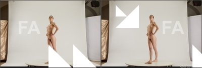 Nude Woman White Standing poses - ALL Slim medium brown Standing poses - simple 3D Stereoscopic poses Pinup