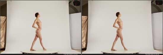 Nude Woman White Standing poses - ALL Slim medium brown Standing poses - simple 3D Stereoscopic poses Pinup