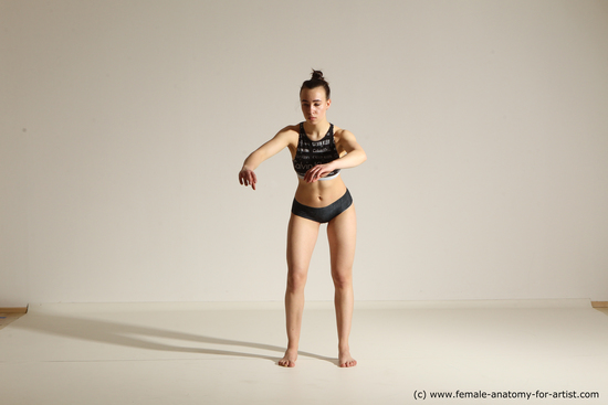 Underwear Woman White Athletic long brown Dancing Dynamic poses Academic