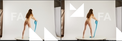 Nude Woman White Standing poses - ALL Slim long brown 3D Stereoscopic poses Pinup