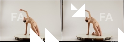 Nude Woman White Kneeling poses - ALL Slim short brown 3D Stereoscopic poses Pinup