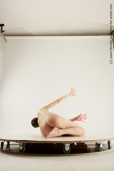 Nude Woman White Laying poses - ALL Slim medium brown Multi angle poses Pinup