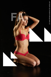 Underwear Woman Multiracial Kneeling poses - ALL Slim long black Standard Photoshoot Academic
