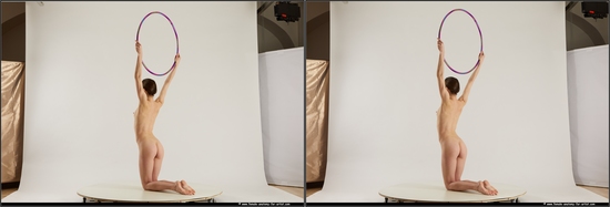 Nude Daily activities Woman White Kneeling poses - ALL Slim short brown 3D Stereoscopic poses Pinup