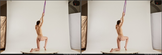 Nude Daily activities Woman White Kneeling poses - ALL Slim short brown 3D Stereoscopic poses Pinup