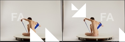 Nude Woman White Sitting poses - ALL Slim medium brown 3D Stereoscopic poses Pinup