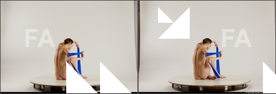 Nude Woman White Sitting poses - ALL Slim medium brown 3D Stereoscopic poses Pinup