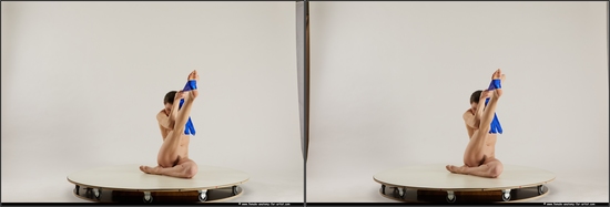 Nude Woman White Sitting poses - ALL Slim medium brown 3D Stereoscopic poses Pinup