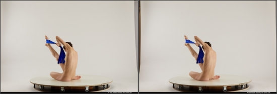 Nude Woman White Sitting poses - ALL Slim medium brown 3D Stereoscopic poses Pinup