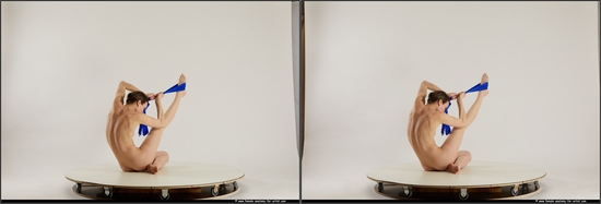 Nude Woman White Sitting poses - ALL Slim medium brown 3D Stereoscopic poses Pinup