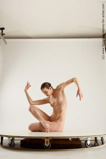 Nude Woman White Sitting poses - ALL Slim medium brown Multi angle poses Pinup