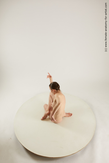 Nude Woman White Sitting poses - ALL Slim medium brown Multi angle poses Pinup