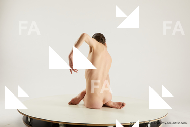 Nude Woman White Sitting poses - ALL Slim medium brown Multi angle poses Pinup