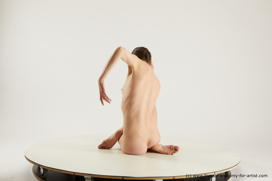 Nude Woman White Sitting poses - ALL Slim medium brown Multi angle poses Pinup