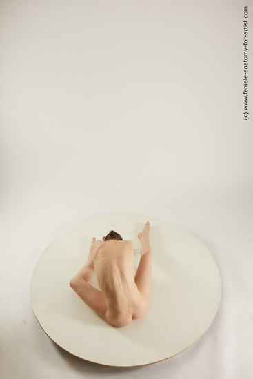 Nude Woman White Sitting poses - ALL Slim medium brown Multi angle poses Pinup