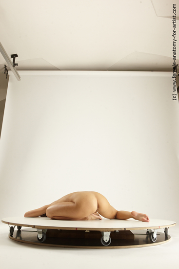 Nude Woman White Laying poses - ALL Slim Laying poses - on stomach long brown Multi angle poses Pinup