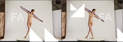 Nude Woman White Standing poses - ALL Slim medium brown 3D Stereoscopic poses Pinup