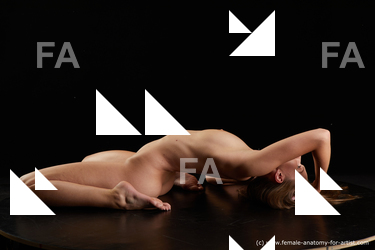 Nude Woman White Laying poses - ALL Slim Laying poses - on back long brown Standard Photoshoot Pinup