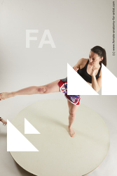 Sportswear Woman White Slim long brown Fighting Multi angle poses Academic