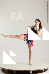 Sportswear Woman White Slim long brown Fighting Multi angle poses Academic