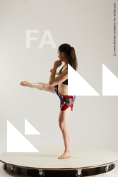 Sportswear Woman White Slim long brown Fighting Multi angle poses Academic