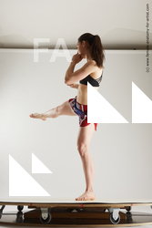 Sportswear Woman White Slim long brown Fighting Multi angle poses Academic