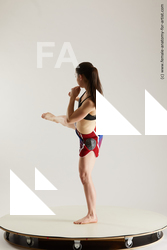 Sportswear Woman White Slim long brown Fighting Multi angle poses Academic