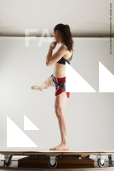 Sportswear Woman White Slim long brown Fighting Multi angle poses Academic