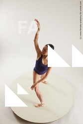 Sportswear Woman White Slim long brown Dancing Multi angle poses Academic