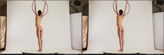 Nude Woman White Standing poses - ALL Slim short brown 3D Stereoscopic poses Pinup